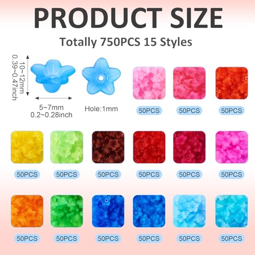 750 st. Kleurrijke bloem kralen lente bloemen gebroken transparante kralen plant acryl spacer kralen Bulk voor ketting sieraden armband oorbellen DIY vrouwen ambachtelijke accessoire 10-12m m 5
