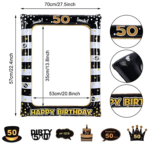 50e verjaardag Opblaasbare Frame, Foto Booth Props, Black Gold Verjaardag Party Opblaasbare Selfie Photo Frame, Grappige Selfie Props Kit, Verjaardagsfeest decoratie familie