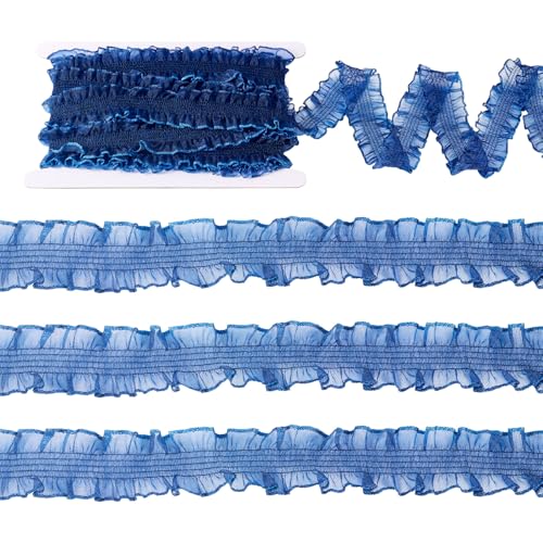 10m Polyester Pleated Lace Trim 33mm Brede Ruched Elastische Stof Lace Ribbon voor Naaiwerk DIY Kostuum Pillowcase Decoraties Bow Making, Navy Blue