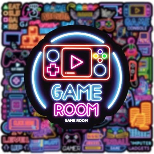Neon Games Stickers voor jongeren en volwassenen, 50 stuks, neon game, vinyl stickers, set, auto, motorfiets, fiets, skateboard, snowboard, bagage, laptop, koffer, helm, motorfiets, computer 3