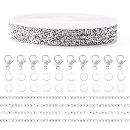 10M 304 Roestvrij stalen kabelkettingen 2x1.5x0.4mm Metalen Oval Link ketting maken Kit met Claw Clasps Jumping Rings voor DIY Sieraden maken