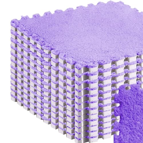 10Stuks 30x30cm/11.8x11.8in Plush Puzzle Foam Floor Mat, Anti Slip Puzzel Ruimte Tapijt Speelmat voor de kamervloer (PURPLE) 3