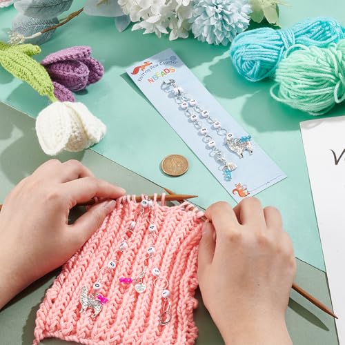 2 st alpaca brei rij tellers kettingen, 2 st. hart mesh marker acryl kralen rij teller kettingen rij tellen accessoires met beugel ring voor het naaien van haken tracking 3