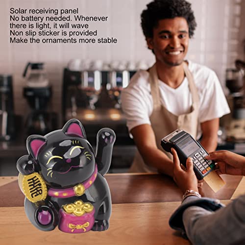 Fortune Lucky Cat Chinese decoratie zwaaien Arm Zonnelicht inductiebeeld Figurine voor Home Car Ornaments (Sit Sideways Black) 3