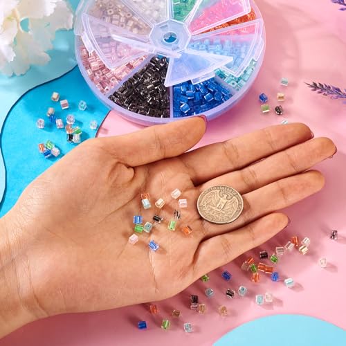 120G Vierkante Glazen Zaad Kralen 8 Kleuren Transparant Glas Vierkante Gat Losse Spacer Kralen 4mm Vierkante Glazen Kralen voor DIY armband ketting sieraden maken 5