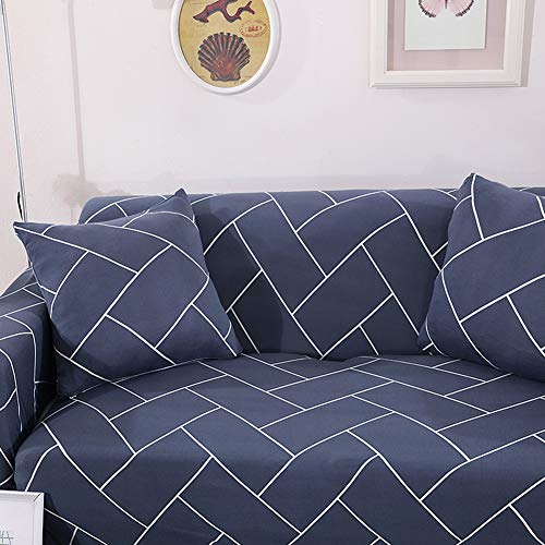 1/2/3/4 Seat Elastische sofahoes, Universal Washable Stretch Sofa Cover,Sofa Cover Protector voor Pet Sofa(Blue-Stripes)(1 Posti "90-140cm") 3