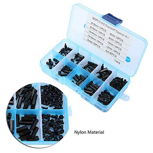 M2 Standoff Kit, 180st Zwart M2 Man Vrouwelijke Standoffs Schroeven Noten Assortiment Kit met Doos 4