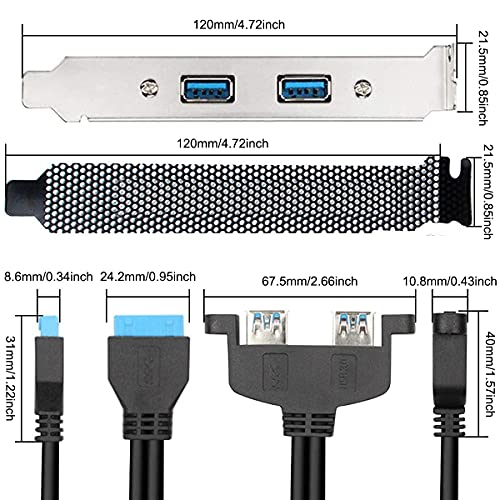 Dubbele USB 3.0 Vrouwelijke Back Panel naar 20 Pin Header, USB naar USB 20 Pin met 2 Port PCI Bracket voor Moederbord USB Breidt uit naar de achterkant van computercase 5