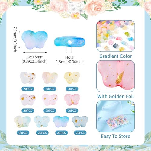 200Pcs Vlinder acryl Kralen Transparant Met Gouden Folie Gradiënt Kleur Vlinder Spacer Kralen Mooie Bulk Voor Ambachten Levering Diy Armband Sieraden Maken 4