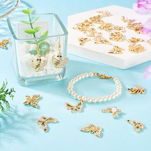 36 stuks legende strass vlinder hangers gouden vlinder bengelen bedels sprankelende strass insect hanger voor doe-het-zelf ketting oorbel sieraden maken, Stras