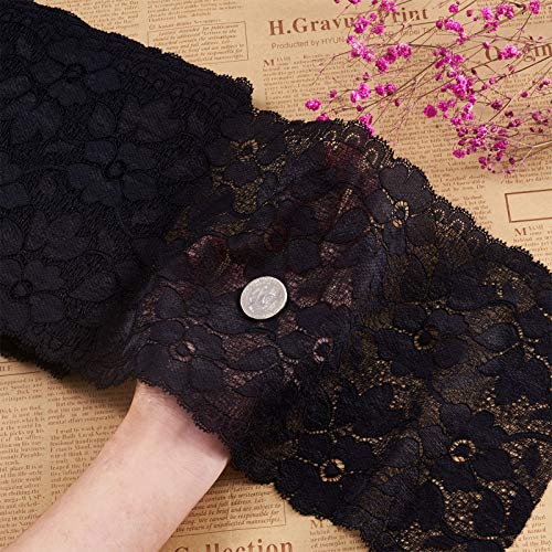 16,2cm Zwart Elastische Lace Ribbon, 10m Borduurwerk Bloemen Patroon Elastische Stof Trim voor Garment Craft Trouwcadeau Decor 4
