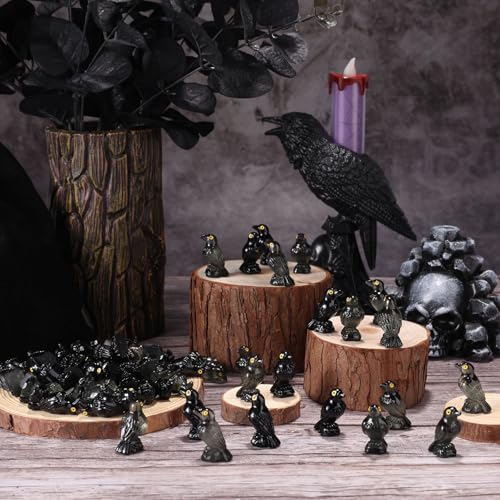 100 st. Mini Resin Crow Figuren, Glow in the Dark Halloween Figuren Black Raven Figurines Small Resin Animal voor binnen Halloween Scene Decoratie 3