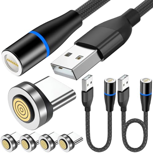 7 Pin Magnetische Charging Kabel, Type-C naar USB Magnetische Telefoon Oplader Kabel met LED-licht (2m+1m), met Type-C Magnetische Tips