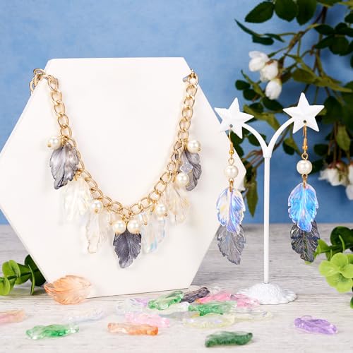 100Stuks Veerglas Bedels Blad met Glitter Poeder glanzend Plume Hangers Crystal Foliage Bedels voor DIY ketting oorbellen sieraden maken