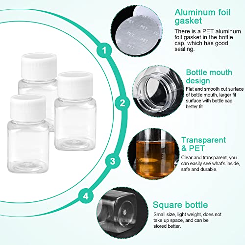 50 st Plastic pil flessen, 30 ml Lege Plastic Vierkante flessen Portable Hervulbare flessen Herbruikbare reisflessen Kleine heldere pil containers met deksels 2 Stickers voor reizen 4