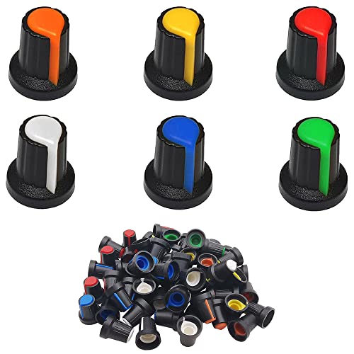 60 stuks potentiometerregelaar 6 mm kartelschachtgat potentiometer volume controle draaiknop 15 x 17 mm kleur wit, blauw, rood, geel, groen, oranje