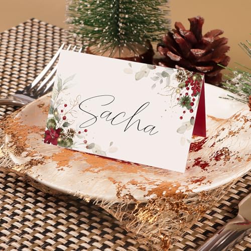 50Pcs Kerstmis Place Card Bloementafel Zitkaarten Trouwpapier naamkaarten voor Kerstmis tafel instelling verjaardag Kerstmis Diner partij levering 4