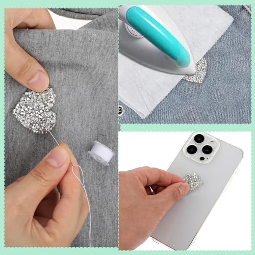 Verpakking van 12 Iron-on Patches Heart Shape Iron on Patches Textiel Rhinestone Patches voor strijken op kinderen DIY T Shirt Jeans Kleding Tassen Patches 5