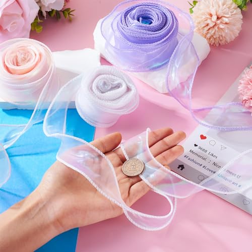 3 Rolls Polyester Iridescent Fishtail Ribbon Glittering Chiffon Libbons voor bruiloft Bouquet Wrap Bows Kramen Decoratie DIY Crafts,9m(9m/Roll 5