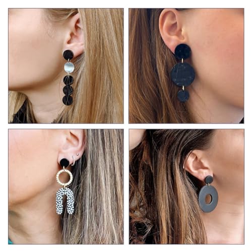 PH 30st Zwarte Hars Flat Ronde Stud oorbellen Bevindingen met 40 st Roestvrij staal Frictie oor Noten voor DIY Sieraden maken 5