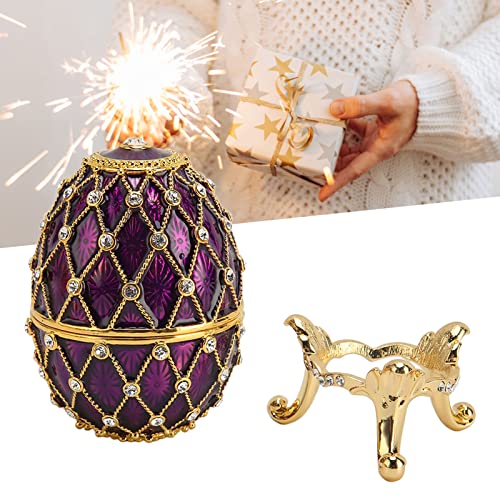 Trinket Box Faberge Egg Geëmailleerd sieraden doos, Faberge Egg sieraden dozen Cadeau voor Home Decor, Klassieke ornamenten Metaal Ambacht Cadeau voor Home Decor, Paars, elegant