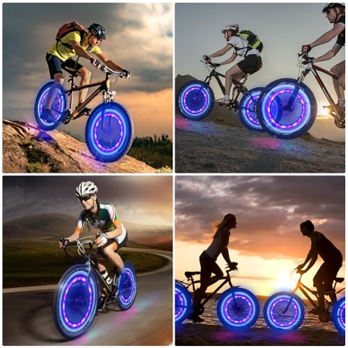 Verpakking van 4 Fietswielverlichting, Fiets LED-wielverlichting met 3 knipperende modus, Waterdicht LED-licht, Waterdicht Neon-licht, Wiel-spaken, Fiets, Wielverlichting 4