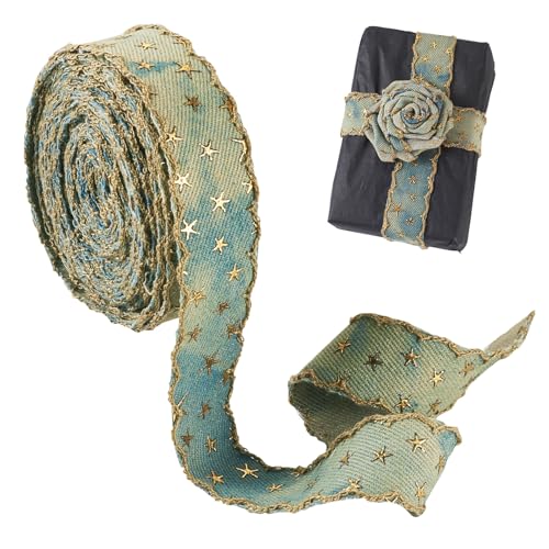 5 Yards Denim Stof Ribbon Polyester 3D Goud Folie Stempelen Jean Ribbon Wired Naailint voor kleding Naaien Kerstmis Versie, PapayaWhip