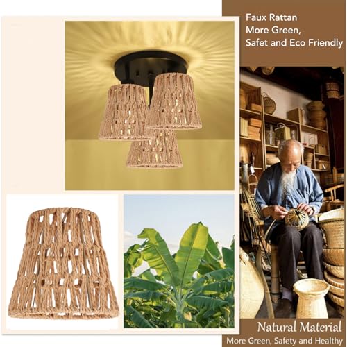 3 Pack Rattan Lampschade met Boho Style Cilinder Geweven Lampen voor Vloerlampen Hanglampjes Kroonluchters Wandschermen 3