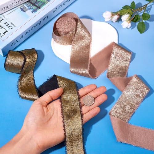 2 Rolls Hot Stamping Velvet Ribbon 2 Kleuren Velvet Edge Libbons Vintage Chiffon Ribbon Velvet Gevroren Libbons voor Gift Bouquet Wrapping Party Decoration 5
