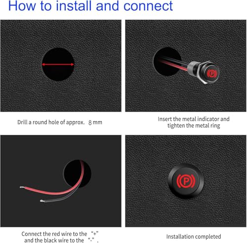 12 - 24 V 8 mm DC LED-indicator Metalen LED-indicatorlamp 12 V voor bestelwagen, boot en andere universele voertuigen (parkeerremindicator), rood 5