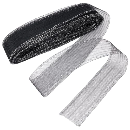 25 yards stijve paarse vlecht, ongeveer 5,5 cm breed paarse mesh vlecht trim met bling rand polyester uitbenen haar lint voor het uitbenen naaien trouwjurk accessoires, Zwart