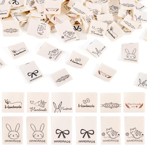 90 Stuks Katen Etikken Tags Handgemaakt Rechtshoek Naaien Doek Labels Craft Klepingstuk Tags Met Woord Patronen Voor Diy Breien Kleding Decoratie