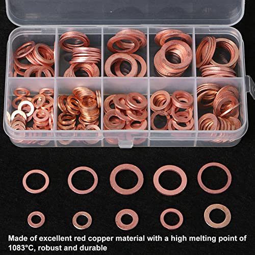 200PCS Rood koper Olie Drain Plug pakking Kit, warmte behandeld 9 soorten voor oliepan schroefplug, water, brandstofolie en hydraulische aansluiting 4