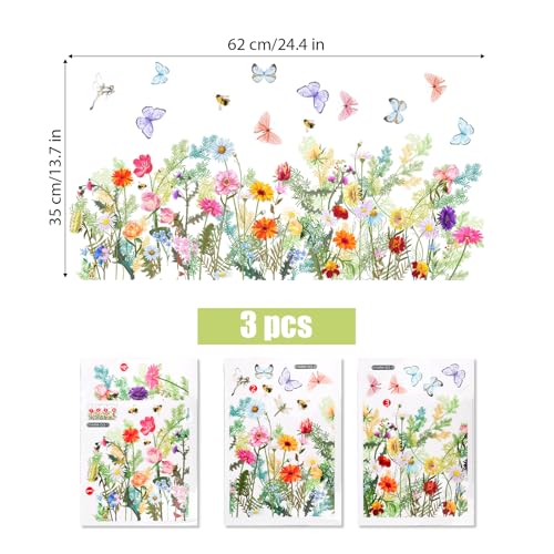 3 Vellen Bloemen Venster Sticker Dubbelzijdige Venster Clings Venster Stickers voor glazen Venster Deuren Voorjaar Pasen Decor