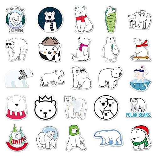 Polar Bear Sticker Set Stickers Kinderen Tieners 50 stuks Dieren Waterdicht Vinyl Decals Laptop Skateboard Kofferhelm Autofiets mobiele telefoon Motorrijwiel Bike Scrapbook Cadeau dagboek Cups 4