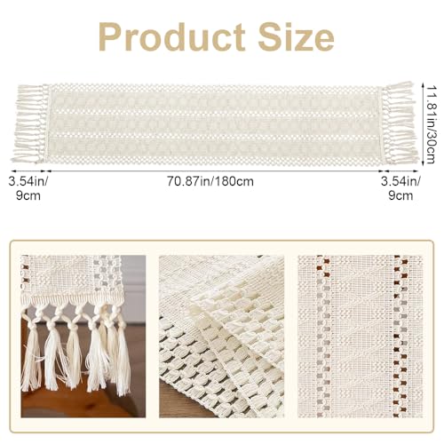 Tafel Runner Slub Linnen Stof 30x180 Cm Beige Gehaakte Tafel Runner met Tassels, Linnen Tafel Runner Interieur Decoratie in Retro Natuurlijke Stijl voor Keuken Diner Vakantie feest Koffie Tafel Decoratie