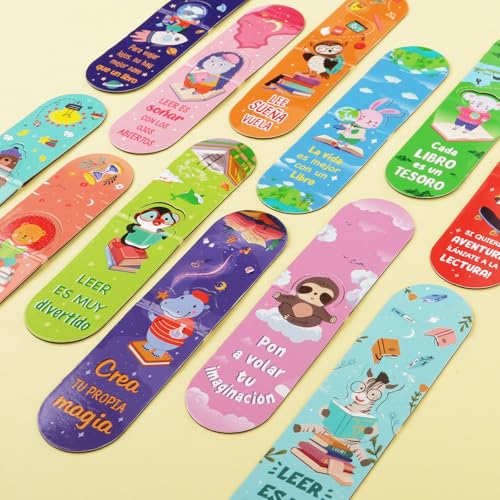 12 magnetische bladwijzers met Animal Motif in het Spaans, Inspirational Sayings, Original Gift for Children, Bookmarks, Details, Verjaardag, voor kinderen, studenten, lezers 4