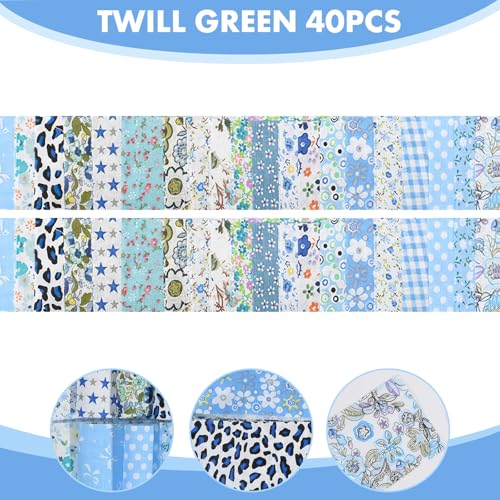 40 Rolls Katoen Quilting Stof Bloemen Patronen, 20 Styles Pre-Cut 2.5 x 19.69 Inch Fabric Strips voor DIY Crafts Naaien, Poppenkleding, Kussendecoratie (Blue(blue 6x50cm, 2 3