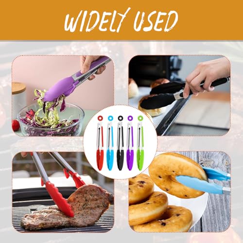 Siliconen Keuken Tongs, 5 stuks Mini Tongs voor Keuken, Barbecue Tongs Kleine, 7 Inch Barbecue Tongs, Siliconen roestvrij staal, Roastende Tongs, Koken Tongs, Serveer Tongs, Meat Tongs, Salade Tongs 4