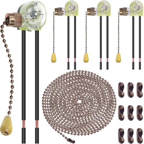 4 stuks Plafond Ventilatoren, Light Switch, Two-Wire SPST Aan/uit Trekschakelaar met ketting, Kabel voor Wandlamp, Badkamerlamp, Ventilator, Tafellamp, Naast Lamp Vervanging