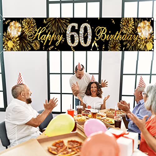 60e verjaardag decoratie tuin banner zwart en goud tuin decoratie banner stof teken 60e verjaardag feest welkom teken poster man en vrouwen 60 jaar oud partij benodigdheden 3