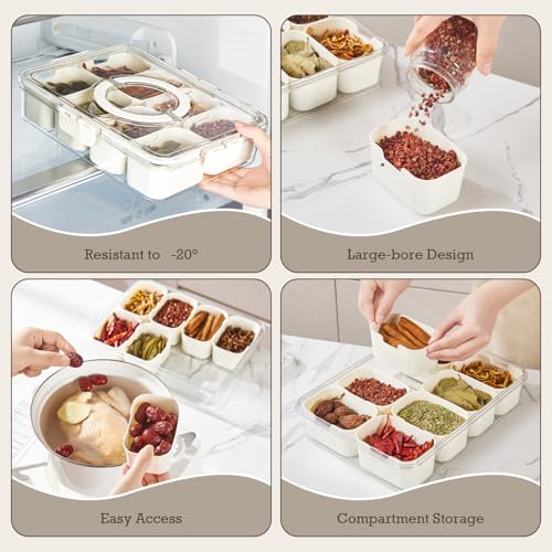 Gedeelde Tray, 8 Compartments, Snack Box, Worst Container, Transparante Voedsel Organisator, Spice Box met deksel en handvat voor zoetigheden, groentefruit