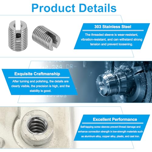 Zelftappende draad invoegen, 20 st M5 x M8 x 6 mm, draad invoegen 303 roestvrij staal, draadadapter, reducer, sleufschroef, reparatie invoegen 4