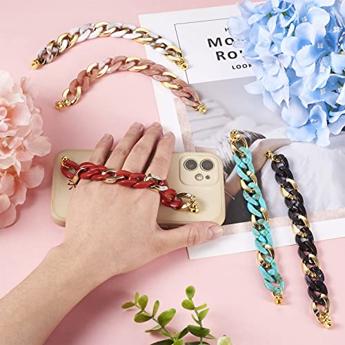 12 st Acryl Plastic Telefoon geval Curb ketting Vingerband ketting met schroef Noten Telefoon terug Grip houder ketting voor doe-het-zelf Mobiele telefoon behuizing Decor 18cm Lengte