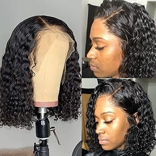 14 inch korte bob pruiken echte haar pruiken voor zwart vrouwen Braziliaanse pure echte haarlijm zonder lijm voorgelakt met baby haar natuurlijk zwart 150% dichtheid 3
