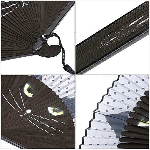 Bamboe Vouwdozen, geschilderd Inkjet cartoon kat patroon handfan voor bruiloft partij Dansen Drama Prop 3