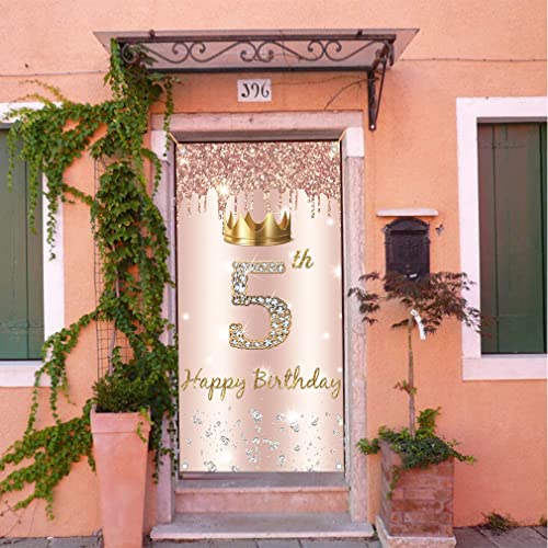 5e verjaardag meisje decoratie, gelukkig 5 verjaardag Rose Gold Deur Banner, 5e verjaardag stof teken poster deur decoratie Banner, 5e verjaardag achtergrond Banner verjaardag partij decoratie 4