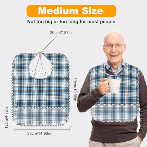 Adult Bibs voor Vrouwen en Mannen, Set van 2 Waterproof en Herbruikbare Bibs voor Volwassenen met Crumb Catcher, Kleding Beschermers voor Volwassenen, Ouderen en, blauw en rood 5