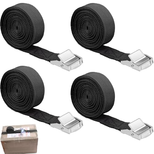 Verpakking van 4 spanriemen, 2 m, breedte 20 mm, spanriemen, ratelriemen, verstelbare bevestigingsriemen met klemsluiting voor fietsen, motorfietsen, bagage, transport, vrachtwagen, bagage, camping