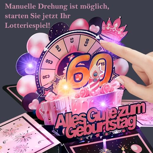 60e verjaardagskaart met muziek - 3D Pop Up kaart verjaardag met licht en interactieve kaarsen, wenskaart, verjaardagscadeau voor vrouw Man 4